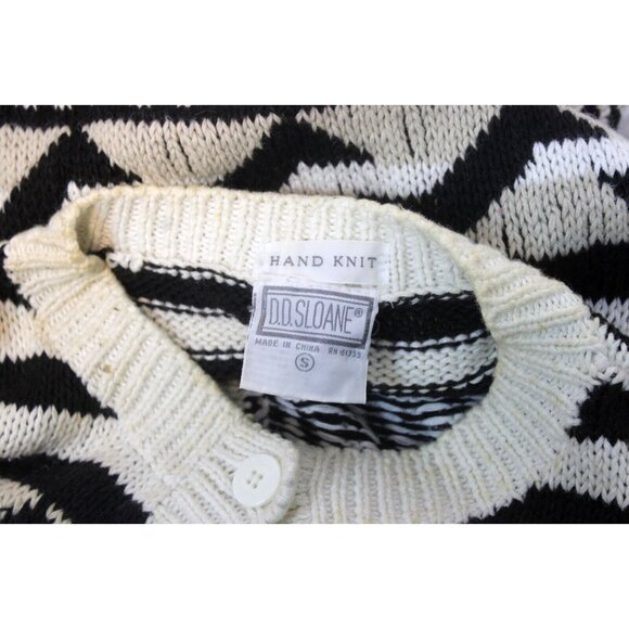 VG 90s D.D. Sloane Sweater Cardigan sz S Black White Fashion Warm Hand Knit - Picture 9 of 10